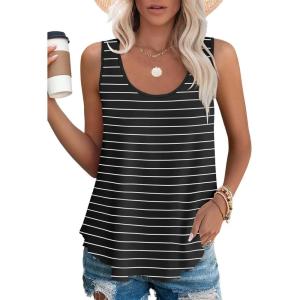 imageOFEEFAN Womens Tank Tops Sleeveless Eyelet Embroidery Scoop Neck Loose Fit Casual Summer FlowyTblack Stripes