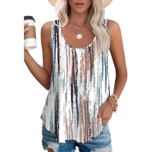 imageOFEEFAN Womens Tank Tops Sleeveless Eyelet Embroidery Scoop Neck Loose Fit Casual Summer FlowyTie Dye Brown