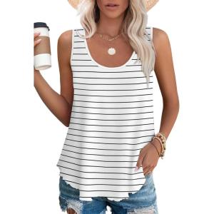imageOFEEFAN Womens Tank Tops Sleeveless Eyelet Embroidery Scoop Neck Loose Fit Casual Summer FlowyUwhite Stripes