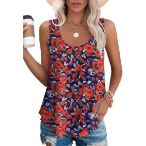 imageOFEEFAN Womens Tank Tops Sleeveless Eyelet Embroidery Scoop Neck Loose Fit Casual Summer FlowyVred Flower