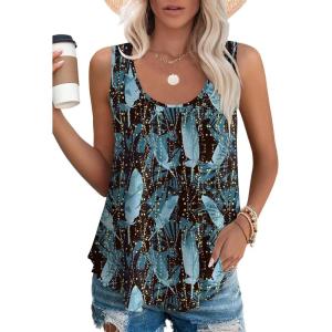 imageOFEEFAN Womens Tank Tops Sleeveless Eyelet Embroidery Scoop Neck Loose Fit Casual Summer FlowyWblue Print