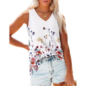 imageOFEEFAN Womens Tank Tops V Neck Loose Fit Basic Casual Summer Tops Side Split Sleeveless ShirtsPatternedflower Blush