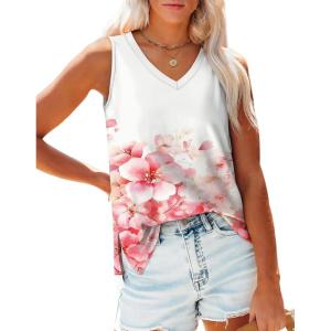 imageOFEEFAN Womens Tank Tops V Neck Loose Fit Basic Casual Summer Tops Side Split Sleeveless ShirtsPatternedpeach Flower