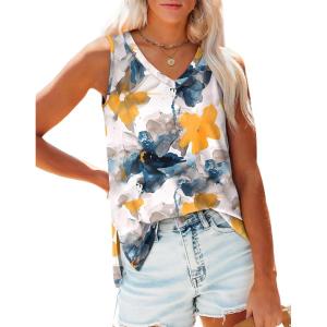 imageOFEEFAN Womens Tank Tops V Neck Loose Fit Basic Casual Summer Tops Side Split Sleeveless ShirtsPatternedtie Dye Flower
