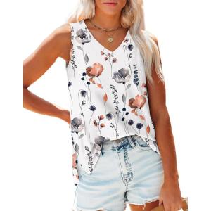 imageOFEEFAN Womens Tank Tops V Neck Loose Fit Basic Casual Summer Tops Side Split Sleeveless ShirtsPatternedwhite Flower