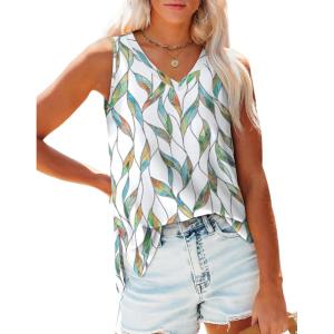 imageOFEEFAN Womens Tank Tops V Neck Loose Fit Basic Casual Summer Tops Side Split Sleeveless ShirtsPatternedwhite Print