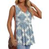 imageOFEEFAN Womens Tank Tops 2025 Flowy Peplum Tops for Women Dressy Sleeveless V Neck Babydoll Tank TopsRblue Ethnic Floral