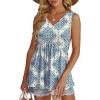 imageOFEEFAN Womens Tank Tops 2025 Flowy Peplum Tops for Women Dressy Sleeveless V Neck Babydoll Tank TopsRblue Ethnic Floral
