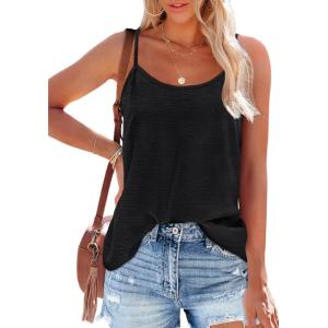 imageOFEEFAN Tank Top for Women Adjustable Spaghetti Strap Camisole Scoop Neck Sleeveless Cami Top S3XLAblack