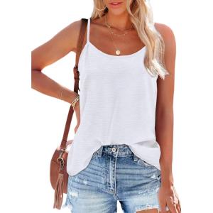 imageOFEEFAN Tank Top for Women Adjustable Spaghetti Strap Camisole Scoop Neck Sleeveless Cami Top S3XLBwhite