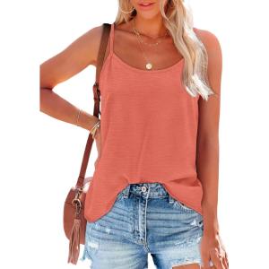 imageOFEEFAN Tank Top for Women Adjustable Spaghetti Strap Camisole Scoop Neck Sleeveless Cami Top S3XLCoral