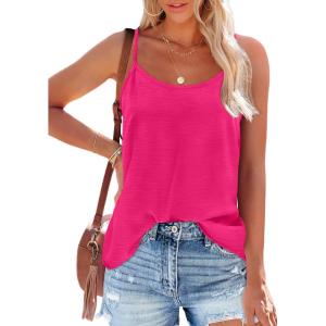 imageOFEEFAN Tank Top for Women Adjustable Spaghetti Strap Camisole Scoop Neck Sleeveless Cami Top S3XLDhot Pink