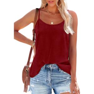 imageOFEEFAN Tank Top for Women Adjustable Spaghetti Strap Camisole Scoop Neck Sleeveless Cami Top S3XLEburgundy