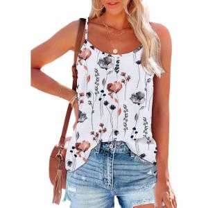 imageOFEEFAN Tank Top for Women Adjustable Spaghetti Strap Camisole Scoop Neck Sleeveless Cami Top S3XLFloral White