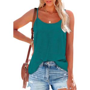 imageOFEEFAN Tank Top for Women Adjustable Spaghetti Strap Camisole Scoop Neck Sleeveless Cami Top S3XLLake Blue