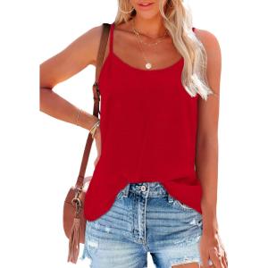 imageOFEEFAN Tank Top for Women Adjustable Spaghetti Strap Camisole Scoop Neck Sleeveless Cami Top S3XLRed