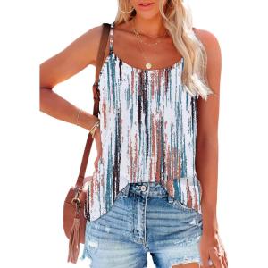 imageOFEEFAN Tank Top for Women Adjustable Spaghetti Strap Camisole Scoop Neck Sleeveless Cami Top S3XLTie Dye White