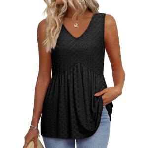 imageOFEEFAN Womens Tank Tops 2025 Flowy Peplum Tops for Women Dressy Sleeveless V Neck Babydoll Tank TopsBblack