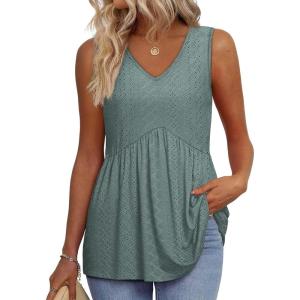 imageOFEEFAN Womens Tank Tops 2025 Flowy Peplum Tops for Women Dressy Sleeveless V Neck Babydoll Tank TopsDgray Green