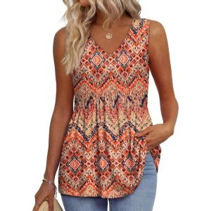 imageOFEEFAN Womens Tank Tops 2025 Flowy Peplum Tops for Women Dressy Sleeveless V Neck Babydoll Tank TopsEbohemia Orange