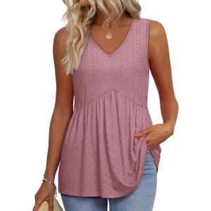 imageOFEEFAN Womens Tank Tops 2025 Flowy Peplum Tops for Women Dressy Sleeveless V Neck Babydoll Tank TopsIdust Pink