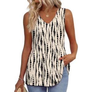 imageOFEEFAN Womens Tank Tops 2025 Flowy Peplum Tops for Women Dressy Sleeveless V Neck Babydoll Tank TopsJblack Spot