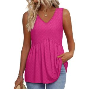 imageOFEEFAN Womens Tank Tops 2025 Flowy Peplum Tops for Women Dressy Sleeveless V Neck Babydoll Tank TopsLhot Pink