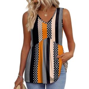 imageOFEEFAN Womens Tank Tops 2025 Flowy Peplum Tops for Women Dressy Sleeveless V Neck Babydoll Tank TopsMspot Stripe