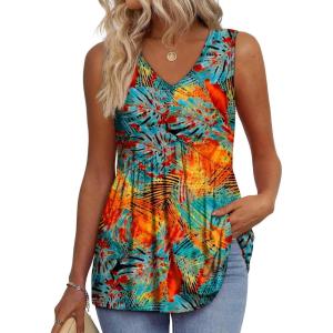 imageOFEEFAN Womens Tank Tops 2025 Flowy Peplum Tops for Women Dressy Sleeveless V Neck Babydoll Tank TopsOhawaiian Floral