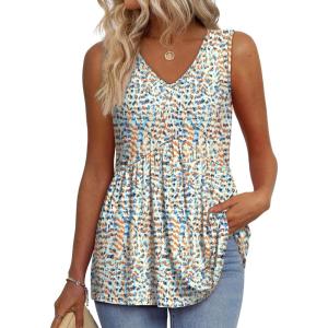 imageOFEEFAN Womens Tank Tops 2025 Flowy Peplum Tops for Women Dressy Sleeveless V Neck Babydoll Tank TopsScamo Floral