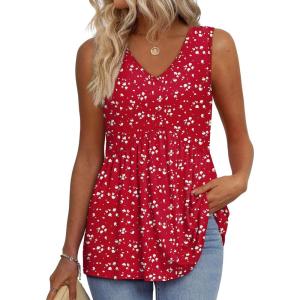 imageOFEEFAN Womens Tank Tops 2025 Flowy Peplum Tops for Women Dressy Sleeveless V Neck Babydoll Tank TopsTred White Spot