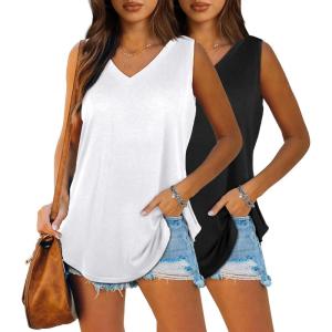 imageOFEEFAN Womens Tank Tops V Neck Summer Tops Loose Fit Sleeveless Tops 2Pack3Pack2 Pack BlackWhite