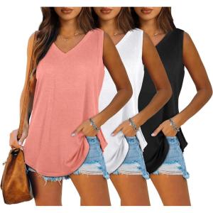 imageOFEEFAN Womens Tank Tops V Neck Summer Tops Loose Fit Sleeveless Tops 2Pack3Pack3 Pack CoralBlackWhite