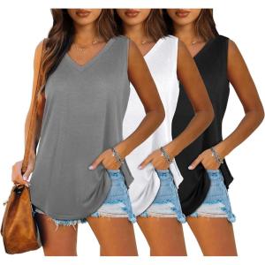 imageOFEEFAN Womens Tank Tops V Neck Summer Tops Loose Fit Sleeveless Tops 2Pack3Pack3 Pack GreyBlackWhite