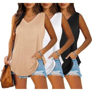 imageOFEEFAN Womens Tank Tops V Neck Summer Tops Loose Fit Sleeveless Tops 2Pack3Pack3 Pack KhakiBlackWhite