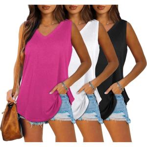 imageOFEEFAN Womens Tank Tops V Neck Summer Tops Loose Fit Sleeveless Tops 2Pack3Pack3 Pack PinkBlackWhite