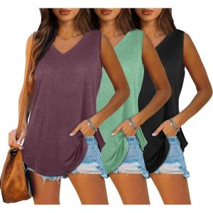 imageOFEEFAN Womens Tank Tops V Neck Summer Tops Loose Fit Sleeveless Tops 2Pack3PackBlackWinedGreygreen