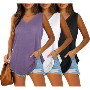 imageOFEEFAN Womens Tank Tops V Neck Summer Tops Loose Fit Sleeveless Tops 2Pack3PackPurpleBlackWhite