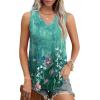 imageOFEEFAN Womens Tank Tops V Neck Sleeveless Flowy Loose Fit Basic Casual Summer TopsFloral Teal