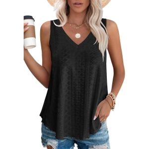 imageOFEEFAN Womens Tank Tops V Neck Sleeveless Flowy Loose Fit Basic Casual Summer TopsBlack