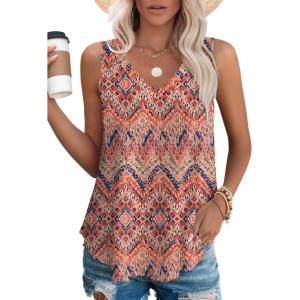 imageOFEEFAN Womens Tank Tops V Neck Sleeveless Flowy Loose Fit Basic Casual Summer TopsBoho