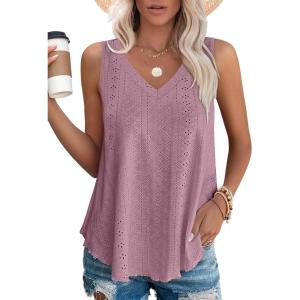 imageOFEEFAN Womens Tank Tops V Neck Sleeveless Flowy Loose Fit Basic Casual Summer TopsDusty Pink