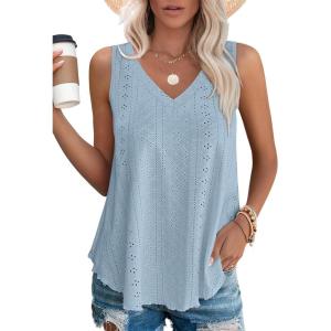 imageOFEEFAN Womens Tank Tops V Neck Sleeveless Flowy Loose Fit Basic Casual Summer TopsLightblue