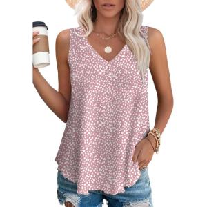 imageOFEEFAN Womens Tank Tops V Neck Sleeveless Flowy Loose Fit Basic Casual Summer TopsPink Dot