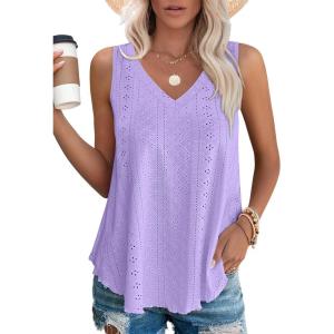 imageOFEEFAN Womens Tank Tops V Neck Sleeveless Flowy Loose Fit Basic Casual Summer TopsPurple