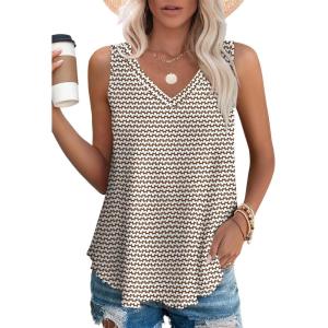 imageOFEEFAN Womens Tank Tops V Neck Sleeveless Flowy Loose Fit Basic Casual Summer TopsStripe