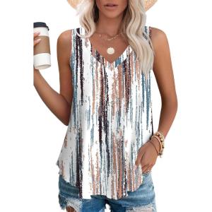 imageOFEEFAN Womens Tank Tops V Neck Sleeveless Flowy Loose Fit Basic Casual Summer TopsTiedye Multi