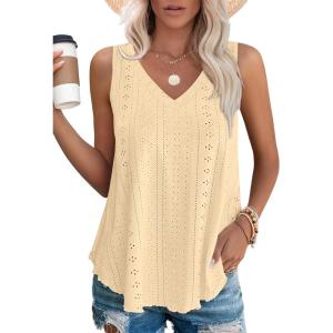 imageOFEEFAN Womens Tank Tops V Neck Sleeveless Flowy Loose Fit Basic Casual Summer TopsYellow