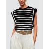 imageOFEEFAN Summer Tops Cap Sleeve Shirts Loose Fit Dressy CasualAwhite Stripe
