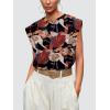 imageOFEEFAN Summer Tops Cap Sleeve Shirts Loose Fit Dressy CasualPrint Floral